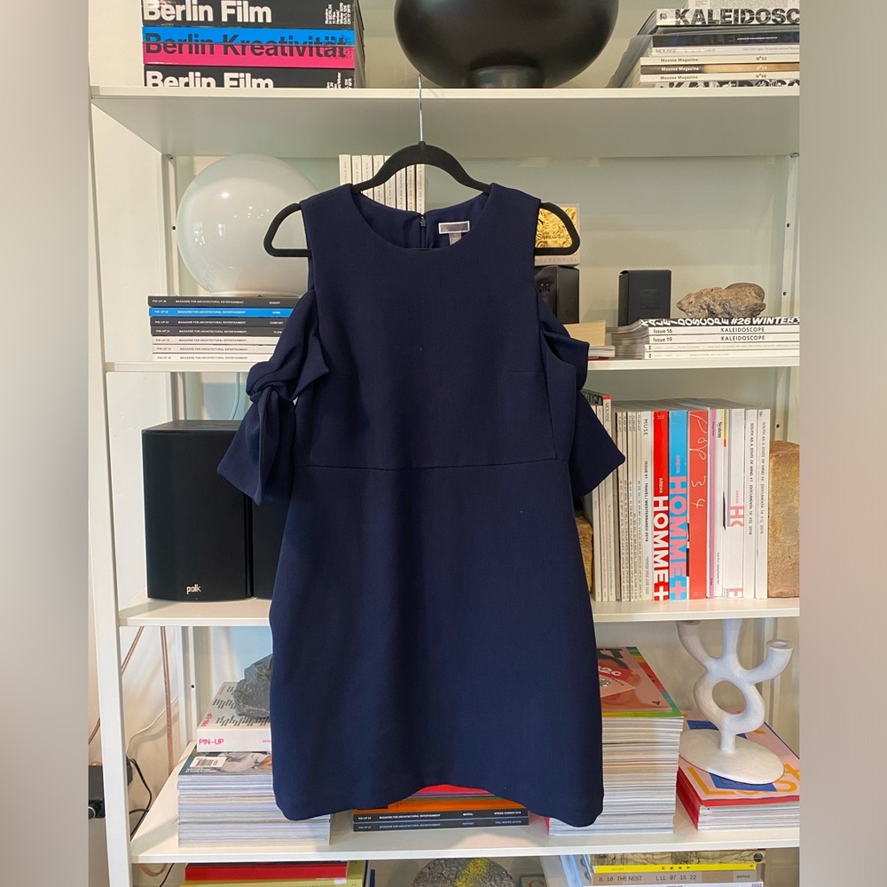 Chelsea28 Navy Blue Dress with Tie Sleeves